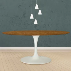 Tavolo Tulip Eero Saarinen H 74 Ovale in Rovere Tinto Noce Chiaro Made in Italy - Scarlet