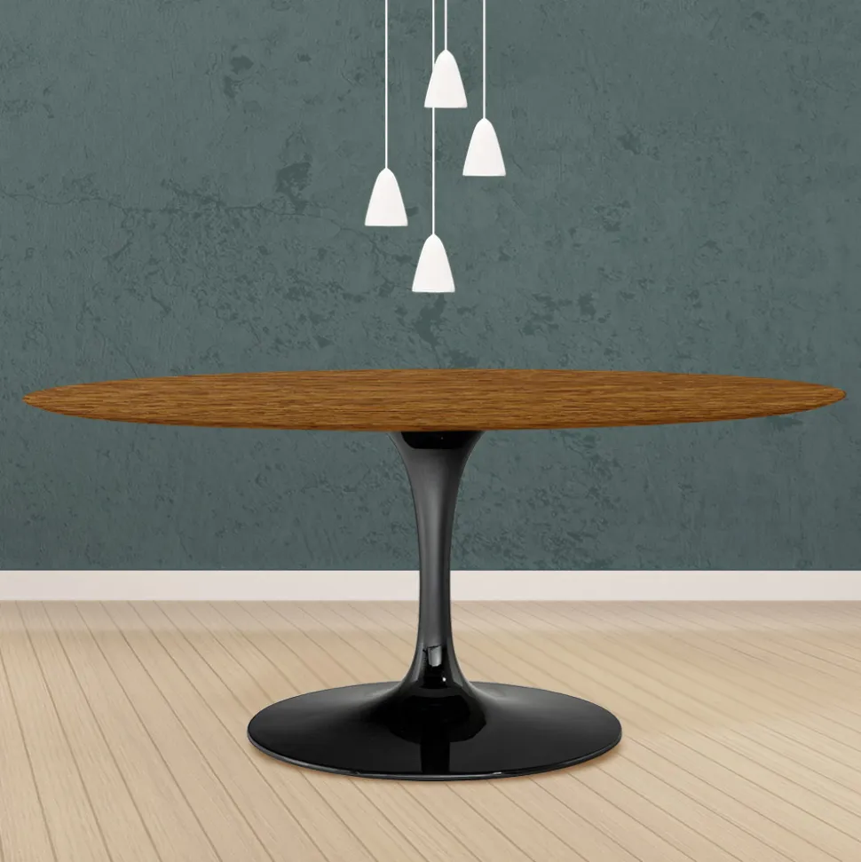 Tavolo Tulip Eero Saarinen H 74 Ovale in Rovere Tinto Noce Chiaro Made in Italy - Scarlet