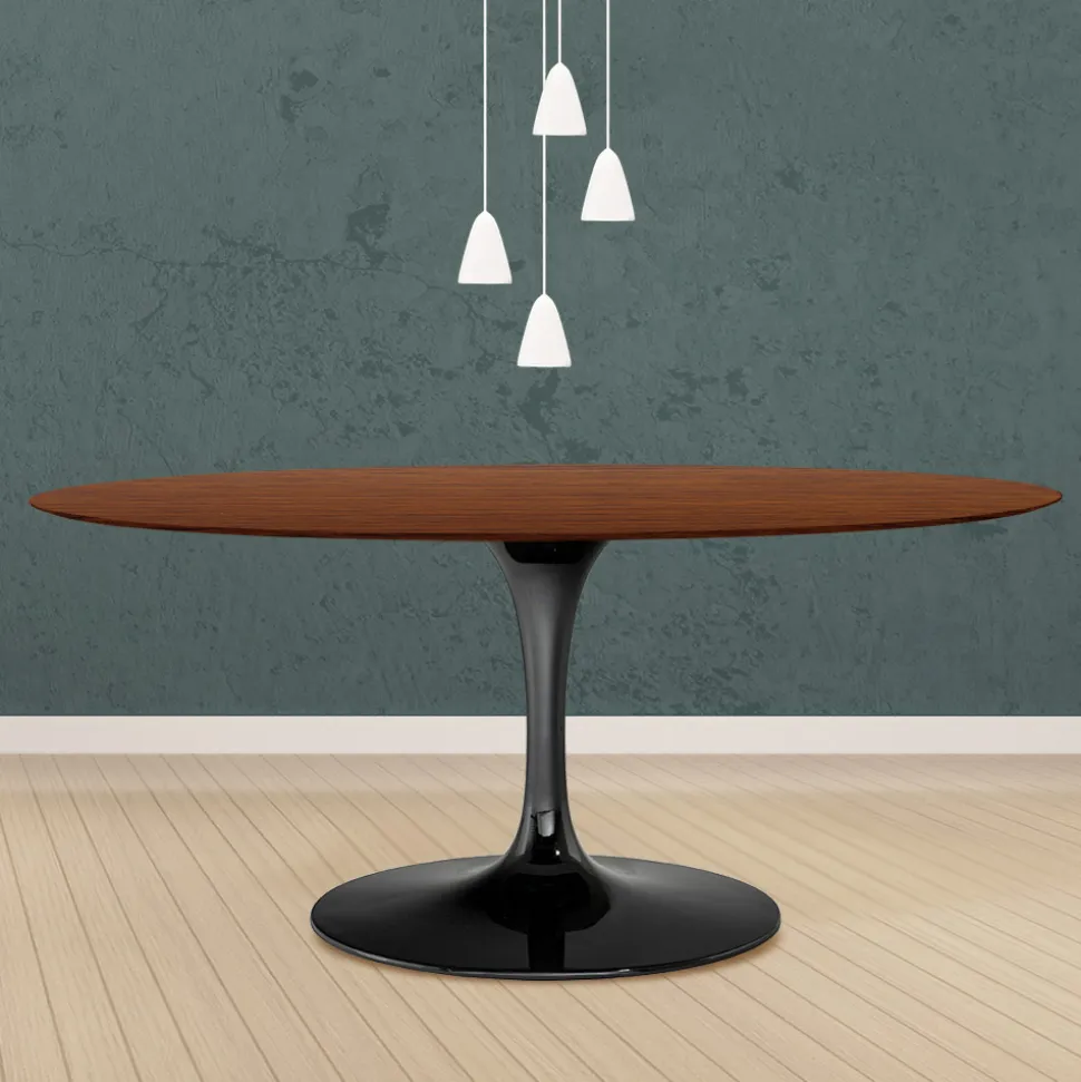Tavolo Tulip Eero Saarinen H 74 Ovale in Rovere Tinto Noce Scuro Made in Italy - Scarlet