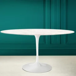 Tavolo Tulip Eero Saarinen H 74 Ovale in Ceramica Diamond Cream Made in Italy - Scarlet