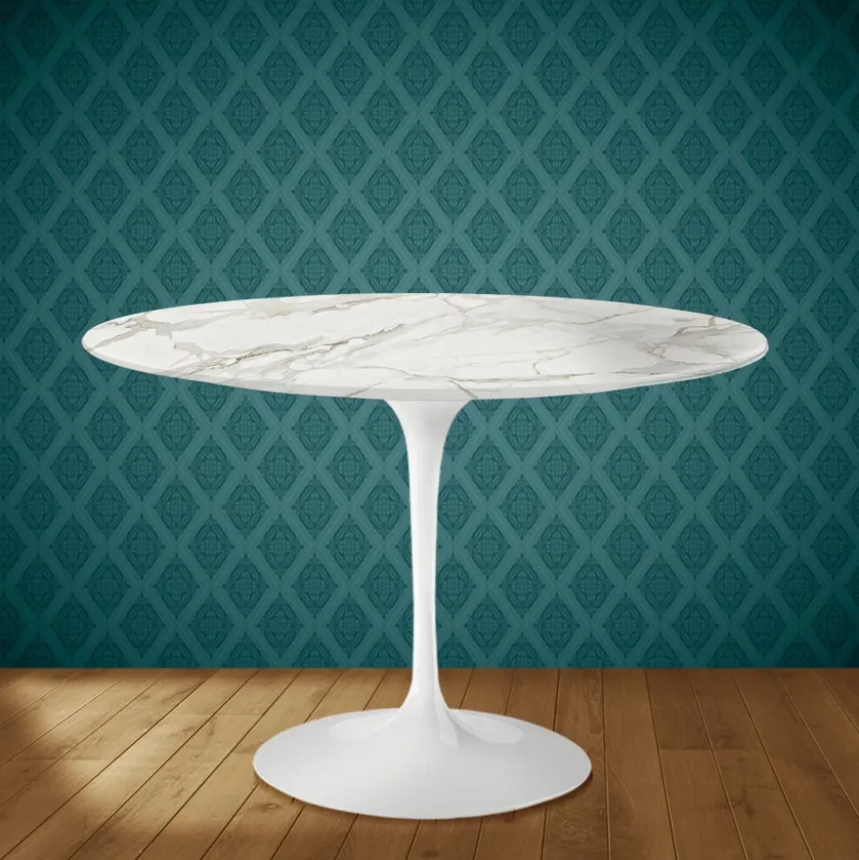 Tavolo Tulip Eero Saarinen H 74 Rotondo in Ceramica Lucid Made in Italy - Scarlet