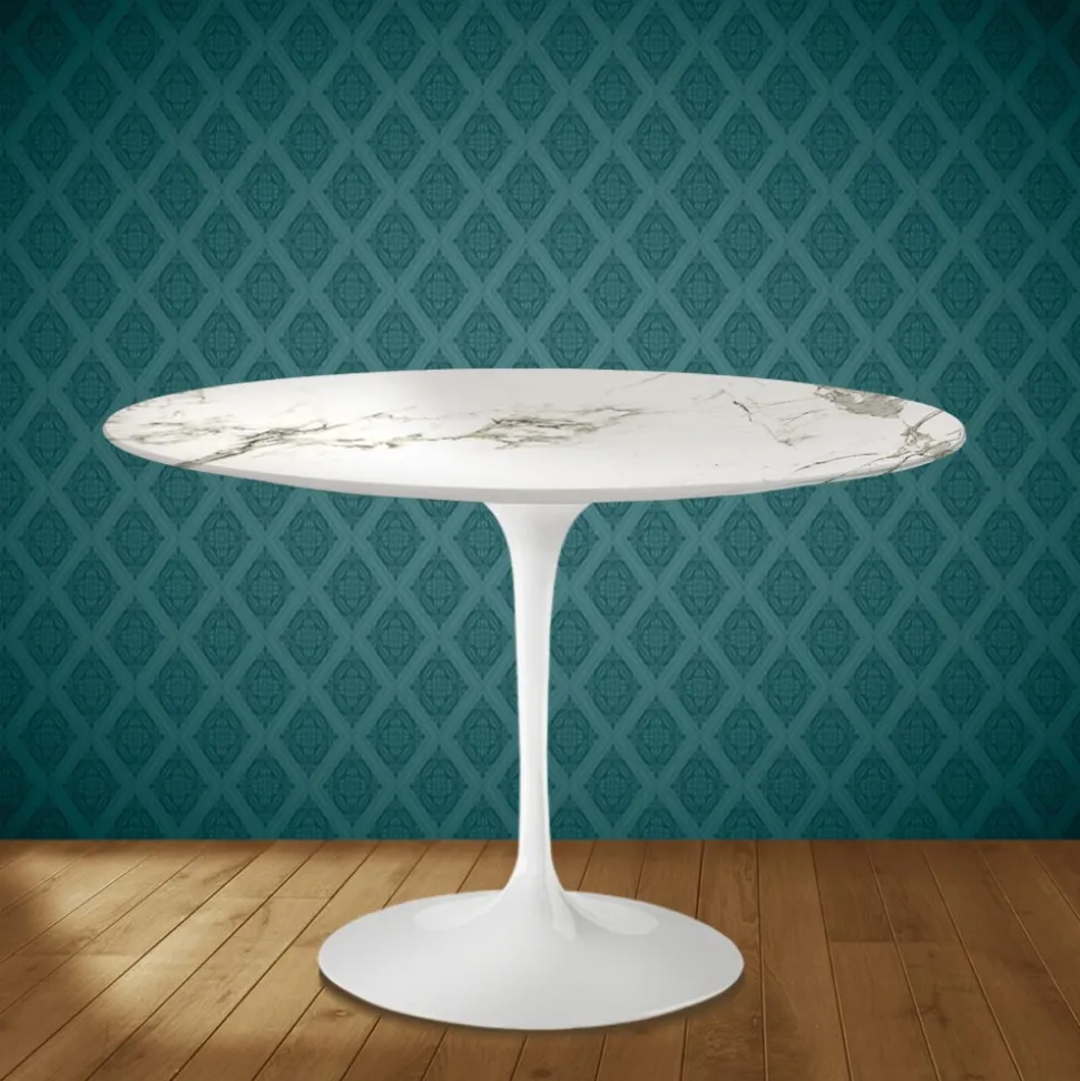 Tavolo Tulip Eero Saarinen H 74 Rotondo in Ceramica Aura 22 Made in Italy - Scarlet