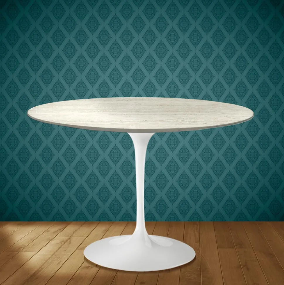 Tavolo Tulip Eero Saarinen H 74 Rotondo in Ceramica Marmorio Made in Italy - Scarlet