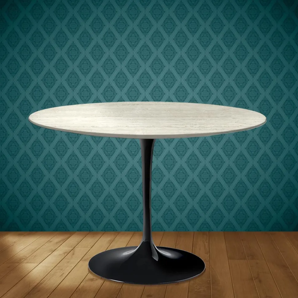 Tavolo Tulip Eero Saarinen H 74 Rotondo in Ceramica Marmorio Made in Italy - Scarlet