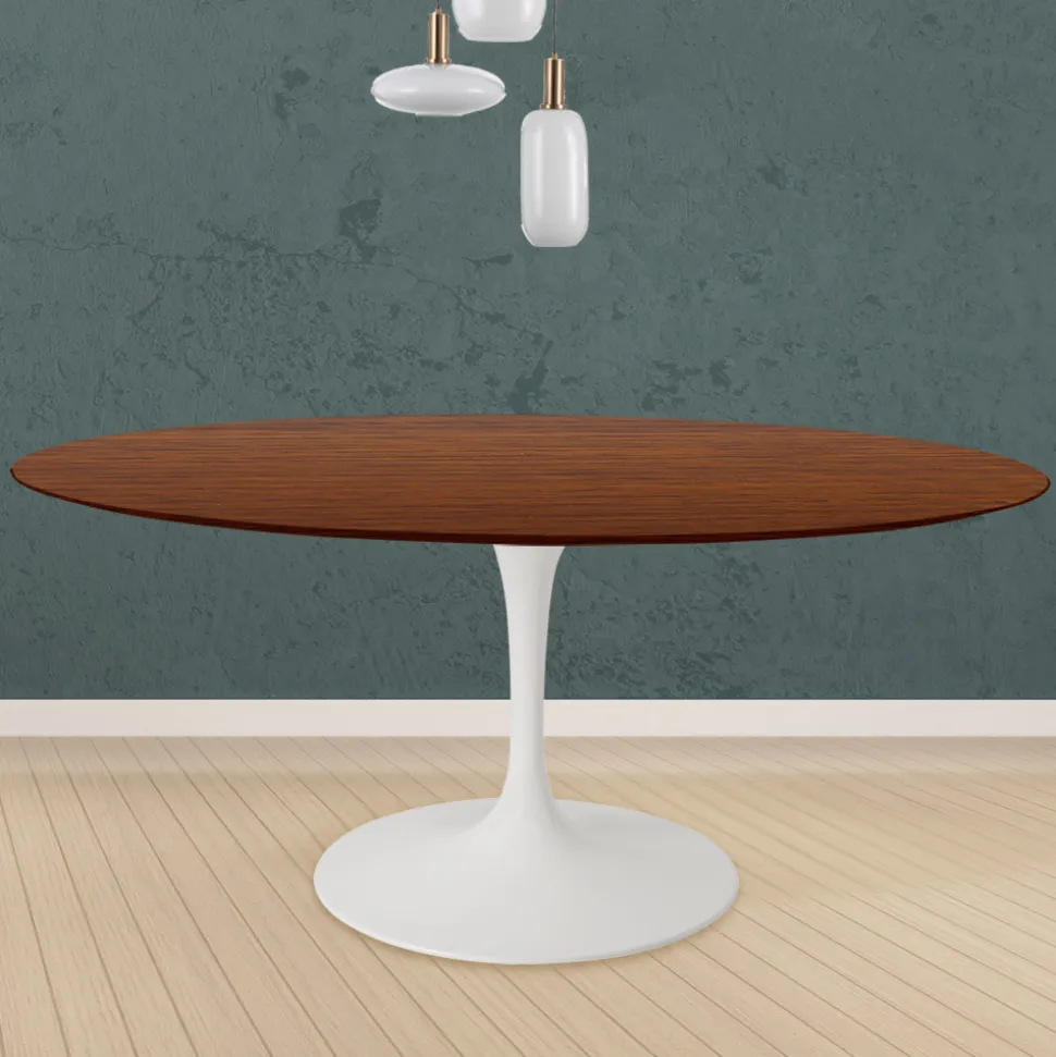 Tavolo Tulip Eero Saarinen H 74 Rotondo in Rovere Tinto Noce Scuro Made in Italy - Scarlet