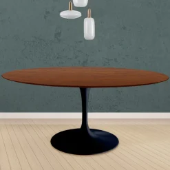 Tavolo Tulip Eero Saarinen H 74 Rotondo in Rovere Tinto Noce Scuro Made in Italy - Scarlet