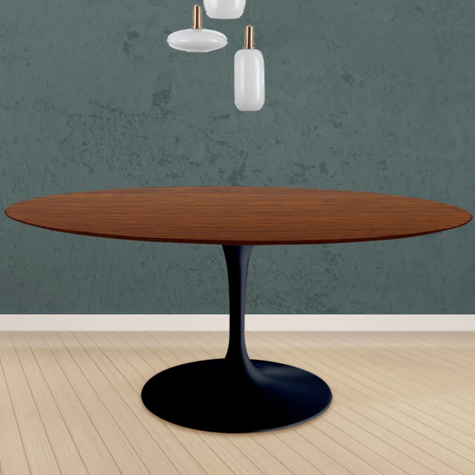 Tavolo Tulip Eero Saarinen H 74 Rotondo in Rovere Tinto Noce Scuro Made in Italy - Scarlet