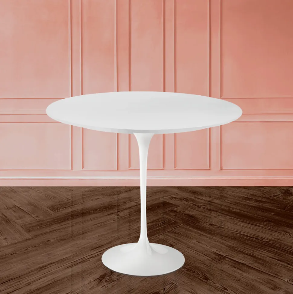 Tavolo Tulip Eero Saarinen H 74 Rotondo in Laminato Liquido Bianco Made in Italy - Scarlet
