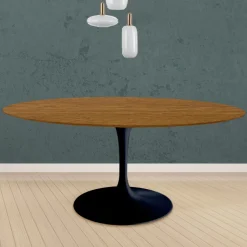 Tavolo Tulip Eero Saarinen H 74 Rotondo in Rovere Tinto Noce Chiaro Made in Italy - Scarlet