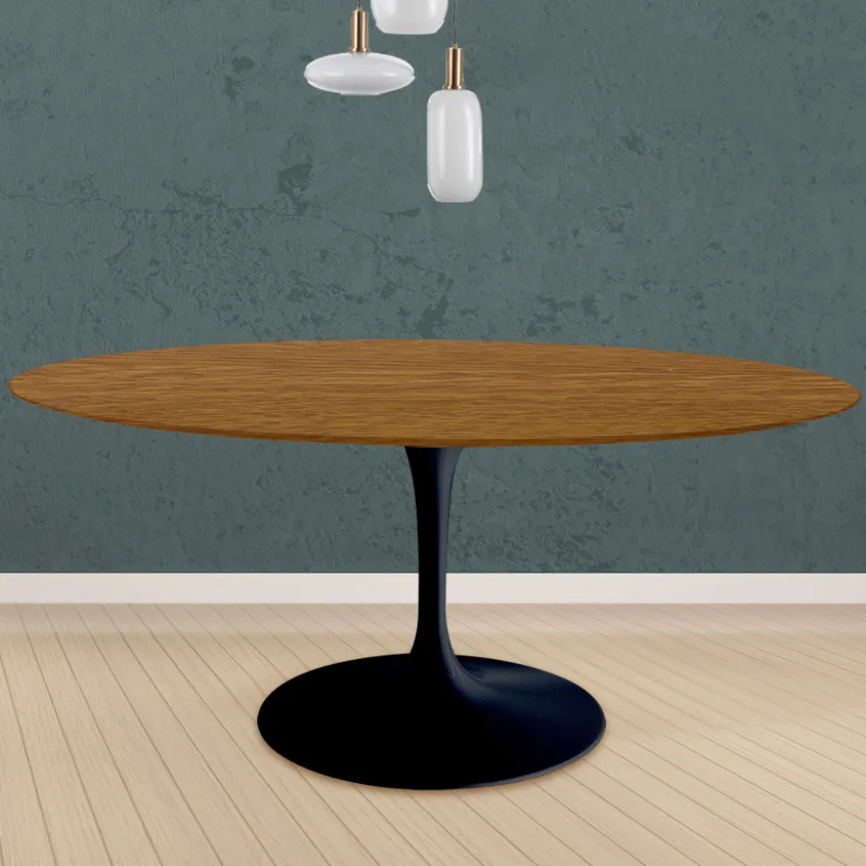 Tavolo Tulip Eero Saarinen H 74 Rotondo in Rovere Tinto Noce Chiaro Made in Italy - Scarlet