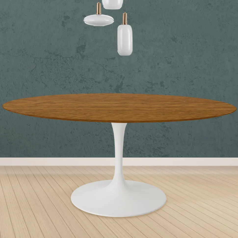 Tavolo Tulip Eero Saarinen H 74 Rotondo in Rovere Tinto Noce Chiaro Made in Italy - Scarlet
