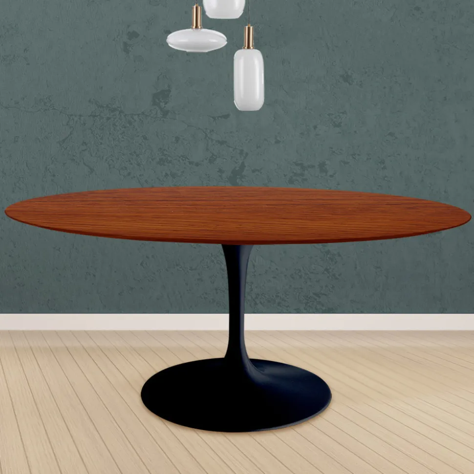 Tavolo Tulip Eero Saarinen H 74 Rotondo in Rovere Tinto Ciliegio Made in Italy - Scarlet