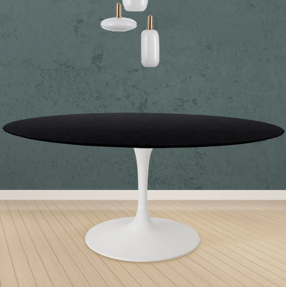 Tavolo Tulip Eero Saarinen H 74 Rotondo in Rovere Tinto Nero Made in Italy - Scarlet