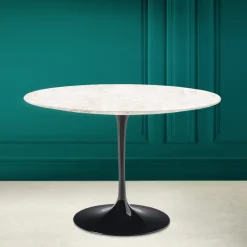 Tavolo Tulip Eero Saarinen H 73 Rotondo in Ceramica Diamond Cream Made in Italy - Scarlet