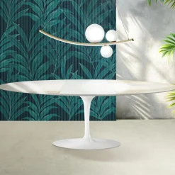 Tavolo Tulip Saarinen H 74 cm Allungabile in Ceramica Florim Calacatta Gold Lucido - Scarlet