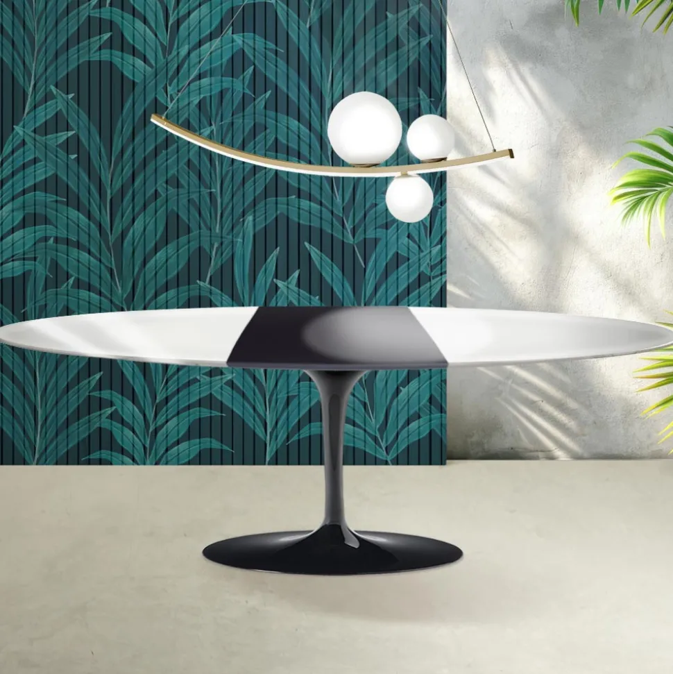 Tavolo Tulip Saarinen H 74 cm Allungabile in Ceramica Florim Bianco Lucido - Scarlet