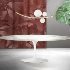 Tavolo Tulip Saarinen H 74 cm Allungabile in Ceramica Florim Statuario Opaco - Scarlet