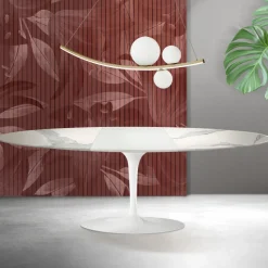 Tavolo Tulip Saarinen H 74 cm Allungabile in Ceramica Florim Statuario Opaco - Scarlet
