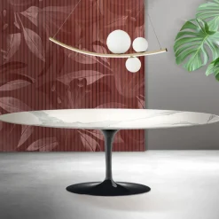 Tavolo Tulip Saarinen H 74 cm Allungabile in Ceramica Florim Statuario Opaco - Scarlet