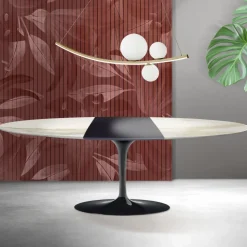 Tavolo Tulip Saarinen H 74 cm Allungabile in Ceramica Florim Calacatta Gold Opaco - Scarlet