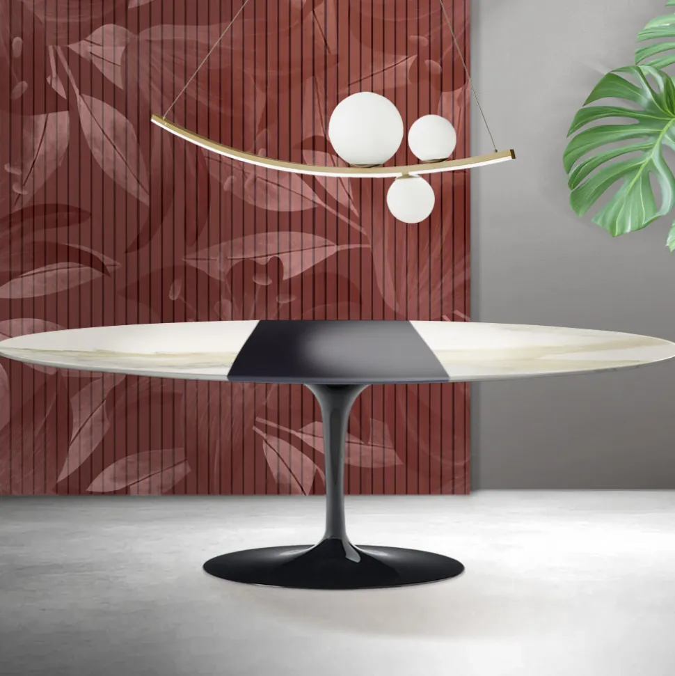 Tavolo Tulip Saarinen H 74 cm Allungabile in Ceramica Florim Calacatta Gold Opaco - Scarlet