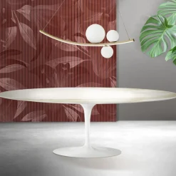 Tavolo Tulip Saarinen H 74 cm Allungabile in Ceramica Florim Calacatta Gold Opaco - Scarlet