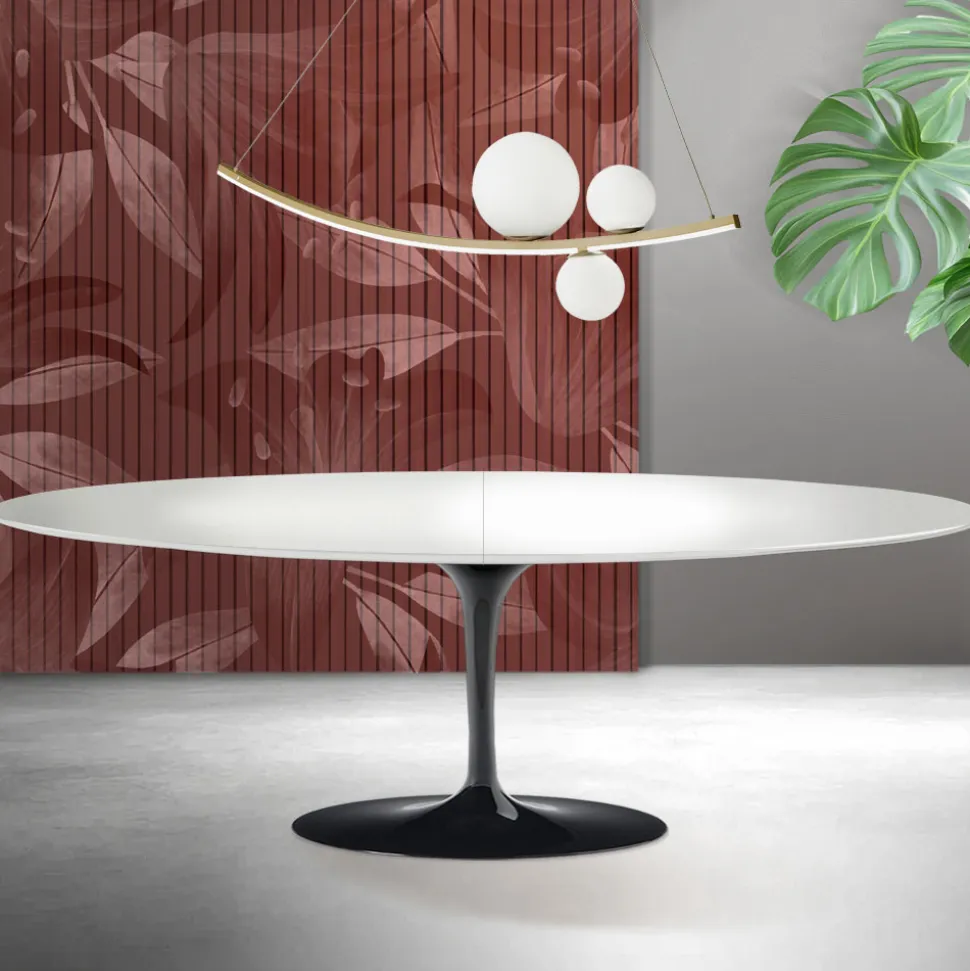 Tavolo Tulip Saarinen H 74 cm Allungabile in Ceramica Florim Bianca - Scarlet