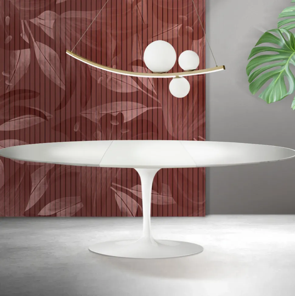 Tavolo Tulip Saarinen H 74 cm Allungabile in Ceramica Florim Bianca - Scarlet