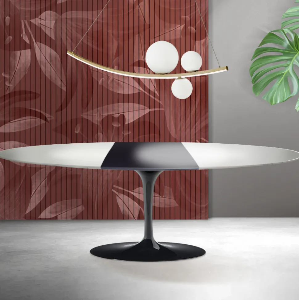 Tavolo Tulip Saarinen H 74 cm Allungabile in Ceramica Florim Bianca - Scarlet
