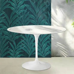 Tavolo Tulip Saarinen H 74 cm in Ceramica Florim Statuario Lucido - Scarlet