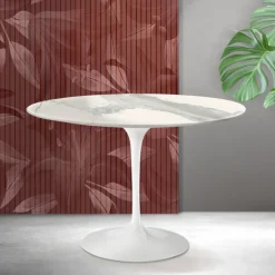 Tavolo Tulip Saarinen H 74 cm in Ceramica Florim Statuario Opaco - Scarlet