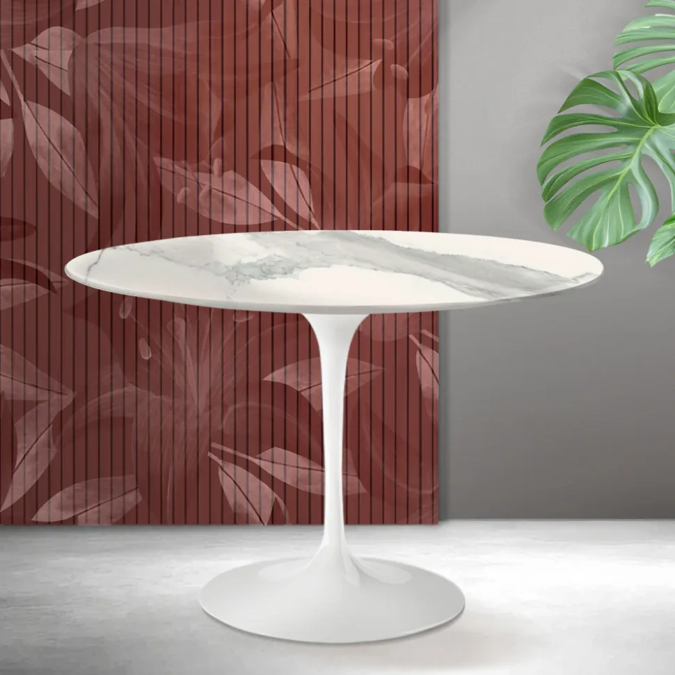Tavolo Tulip Saarinen H 74 cm in Ceramica Florim Statuario Opaco - Scarlet