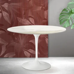 Tavolo Tulip Saarinen H 74 cm in Ceramica Florim Calacatta Gold Opaco - Scarlet
