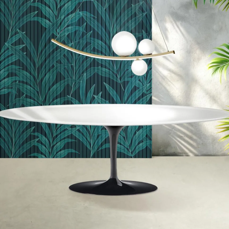 Tavolo Tulip Saarinen H 74 cm in Ceramica Florim Bianco Lucido - Scarlet
