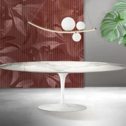 Tavolo Tulip Saarinen H 74 cm in Ceramica Florim Statuario Opaco - Scarlet