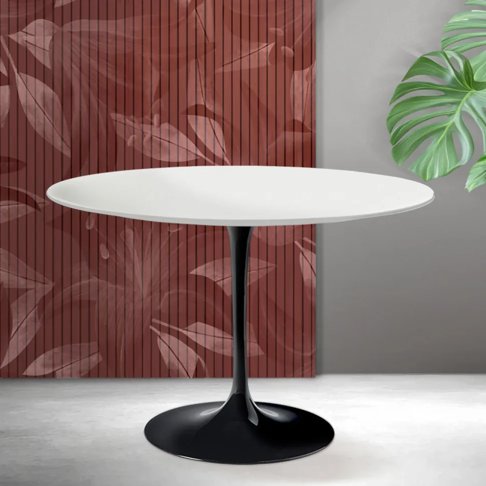 Tavolo Tulip Saarinen H 74 cm in Ceramica Florim Bianca Opaca - Scarlet