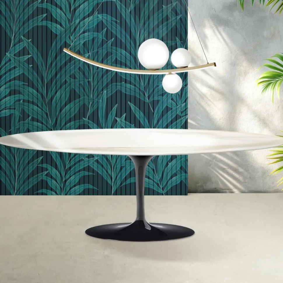 Tavolo Tulip Saarinen H 74 cm in Ceramica Florim Calacatta Gold Lucido - Scarlet