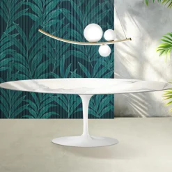 Tavolo Tulip Saarinen H 74 cm in Ceramica Florim Statuario Lucido - Scarlet