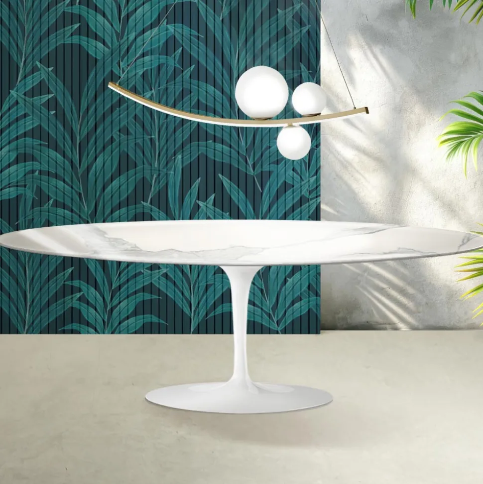 Tavolo Tulip Saarinen H 74 cm in Ceramica Florim Statuario Lucido - Scarlet