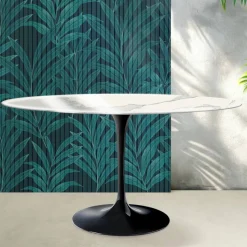 Tavolo Tulip Saarinen H 74 cm Rotondo in Ceramica Florim Statuario Lucido - Scarlet