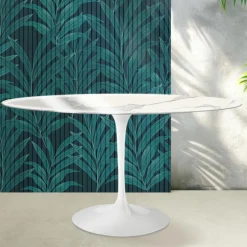 Tavolo Tulip Saarinen H 74 cm Rotondo in Ceramica Florim Statuario Lucido - Scarlet