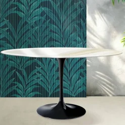 Tavolo Tulip Saarinen H 74 cm Rotondo in Ceramica Florim Calacatta Gold Lucido - Scarlet