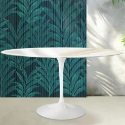 Tavolo Tulip Saarinen H 74 cm Rotondo in Ceramica Florim Calacatta Gold Lucido - Scarlet