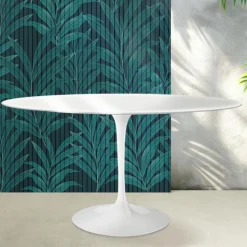 Tavolo Tulip Saarinen H 74 cm Rotondo in Ceramica Florim Bianco Lucido - Scarlet