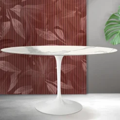 Tavolo Tulip Saarinen H 74 cm Rotondo in Ceramica Florim Statuario Opaco - Scarlet