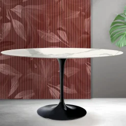 Tavolo Tulip Saarinen H 74 cm Rotondo in Ceramica Florim Statuario Opaco - Scarlet