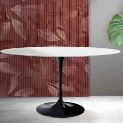 Tavolo Tulip Saarinen H 74 cm Rotondo in Ceramica Florim Bianca - Scarlet