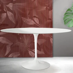 Tavolo Tulip Saarinen H 74 cm Rotondo in Ceramica Florim Bianca - Scarlet