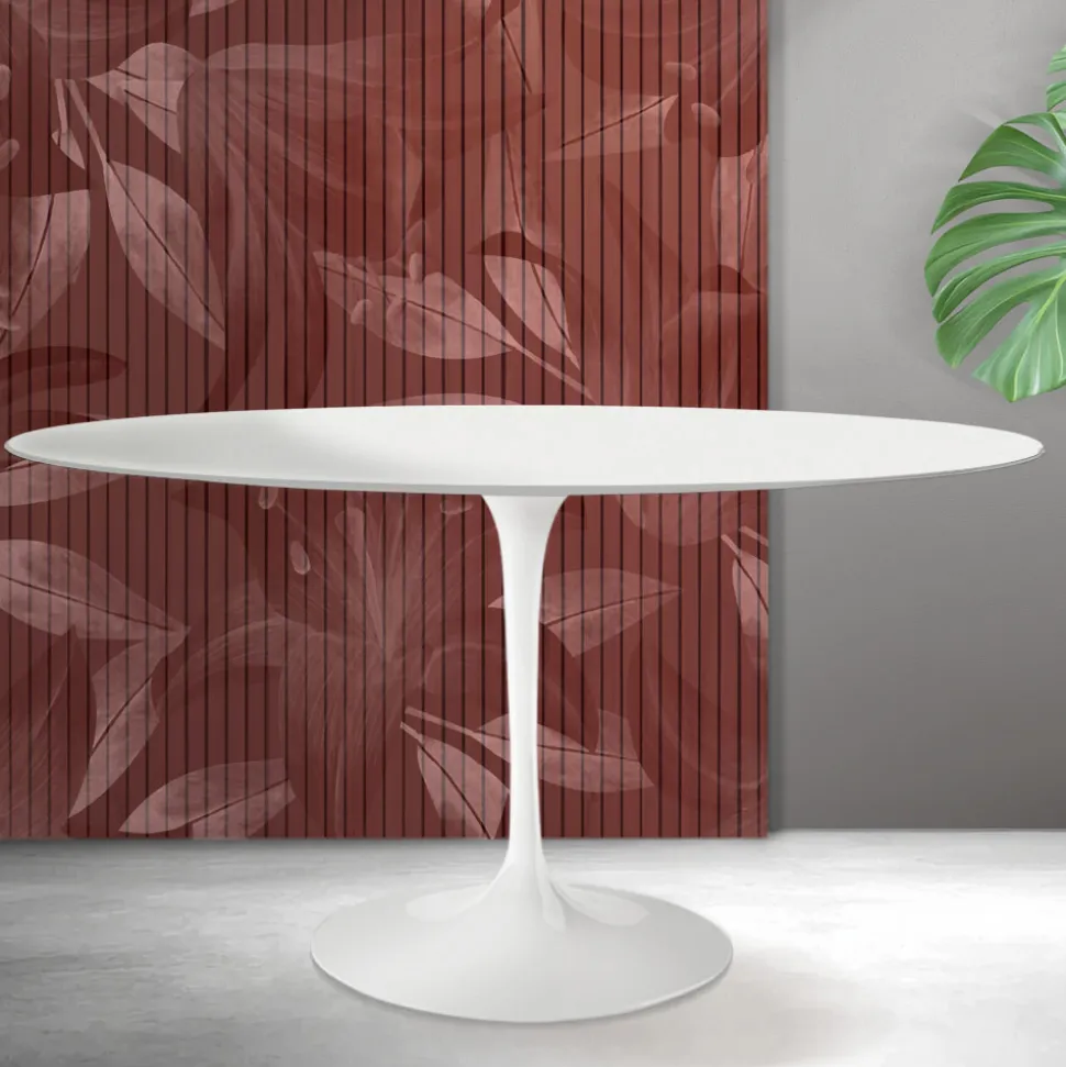 Tavolo Tulip Saarinen H 74 cm Rotondo in Ceramica Florim Bianca - Scarlet