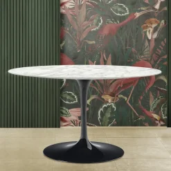 Tavolo Tulip Saarinen H 74 con Piano Ovale in Marmo di Carrara Made in Italy - Scarlet